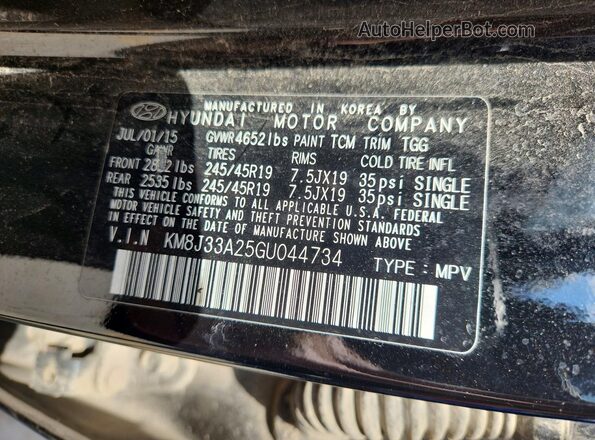 KM8J33A25GU044734 2016 HYUNDAI TUCSON Black Панорамний вид салону 360°
