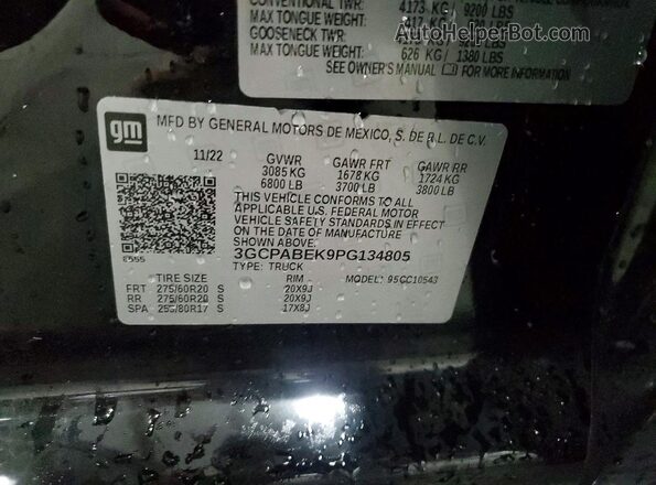 3GCPABEK9PG134805 2023 CHEVROLET SILVERADO Black Vista de la etiqueta del VIN