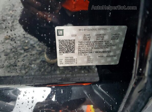 1GNSKBKC9KR289715 2019 CHEVROLET TAHOE Black Widok wnętrza 360 stopni