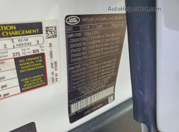 SALWR2RV1KA815890 2019 LAND ROVER RANGE White სალონის 360-გრადუსიანი ხედი