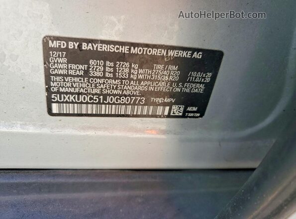 5UXKU0C51J0G80773 2018 BMW X6 Silver Widok wnętrza 360 stopni