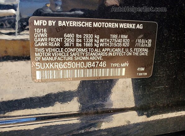 5UXKR6C50H0J84746 2017 BMW X5 Black Widok naklejki z numerem VIN