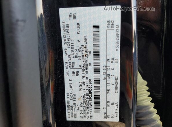 1FTEW1EPXJFD50900 2018 FORD F150 Black VIN կոդի պիտակի տեսք