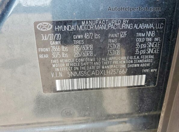 5NMS5CADXLH257667 2020 HYUNDAI SANTA FE Black 360 interior view