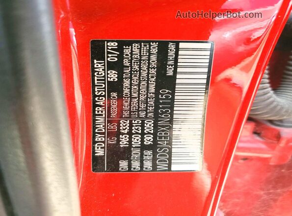 WDDSJ4EBXJN631159 2018 MERCEDES-BENZ CLA-CLASS Red Vista de la etiqueta del VIN
