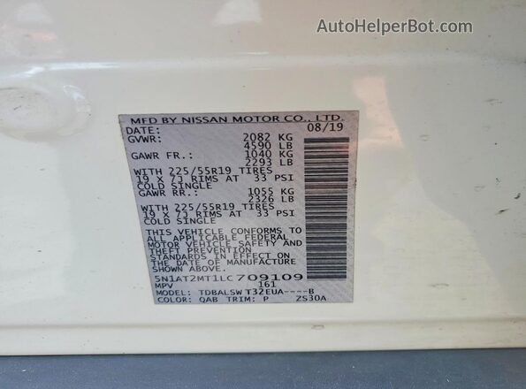 5N1AT2MT1LC709109 2020 NISSAN ROGUE White სალონის 360-გრადუსიანი ხედი