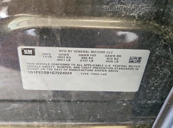 1G1PE5SB1G7224934 2016 CHEVROLET CRUZE Gray Vista de la etiqueta del VIN