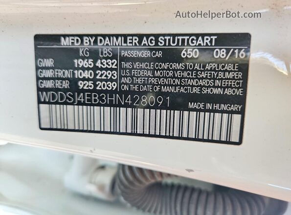 WDDSJ4EB3HN428091 2017 MERCEDES-BENZ CLA-CLASS White Vista de la etiqueta del VIN
