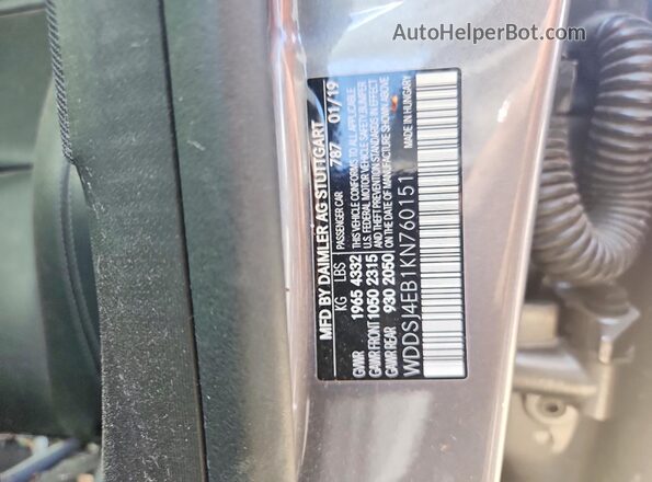 WDDSJ4EB1KN760151 2019 MERCEDES-BENZ CLA-CLASS Gray Vista de la etiqueta del VIN