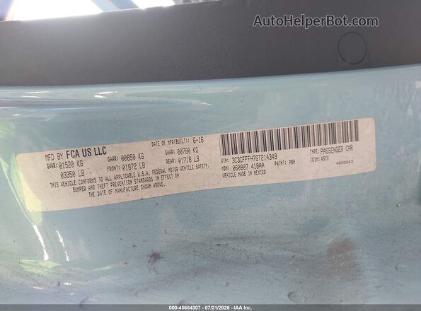3C3CFFFH7GT214349 2016 FIAT 500 Blue Widok komory silnika