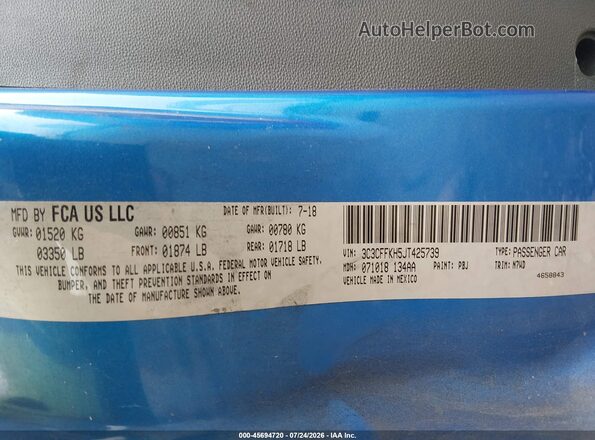 3C3CFFKH5JT425739 2018 FIAT 500 Blue Vista del compartimento del motor