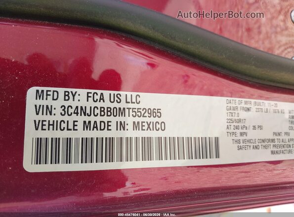 3C4NJCBB0MT552965 2021 JEEP COMPASS Red Вид підкапотного простору