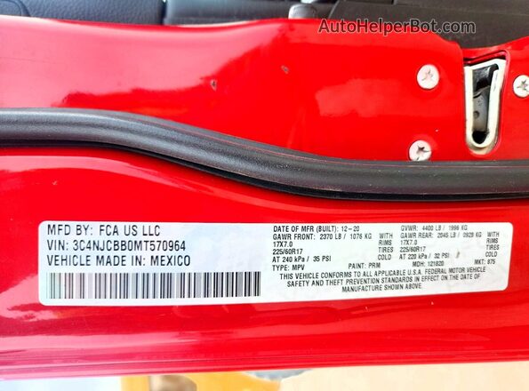 3C4NJCBB0MT570964 2021 JEEP COMPASS Red VIN sticker view