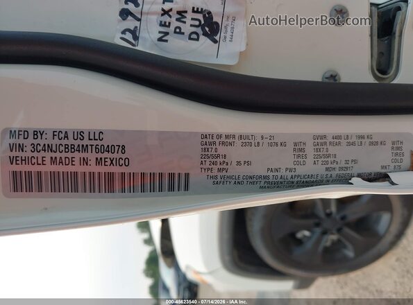 3C4NJCBB4MT604078 2021 JEEP COMPASS White Շարժիչի բաժամունքի տեսք