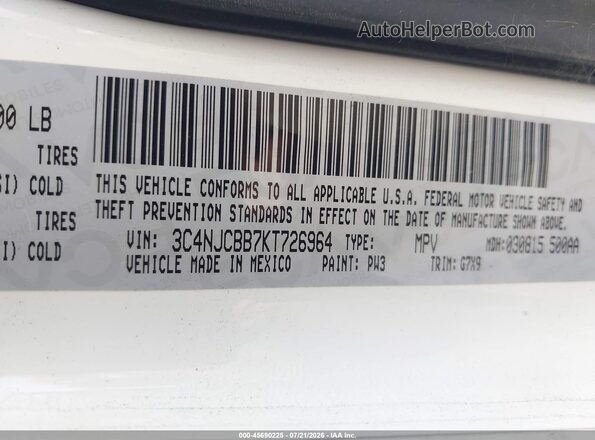 3C4NJCBB7KT726964 2019 JEEP COMPASS Белый Вид подкапотного пространства