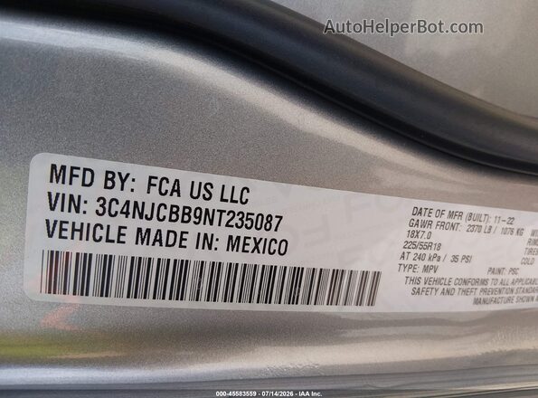 3C4NJCBB9NT235087 2022 JEEP COMPASS Gray Вид підкапотного простору