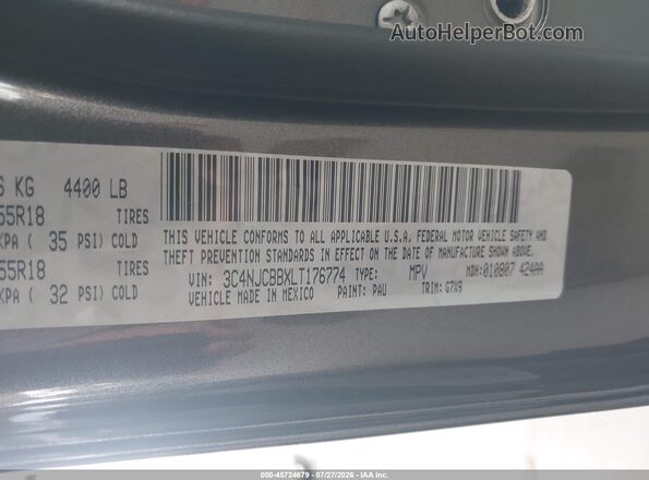 3C4NJCBBXLT176774 2020 JEEP COMPASS Gray ძრავის განყოფილების ხედი