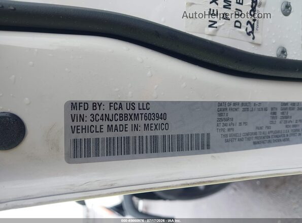 3C4NJCBBXMT603940 2021 JEEP COMPASS White Вид підкапотного простору