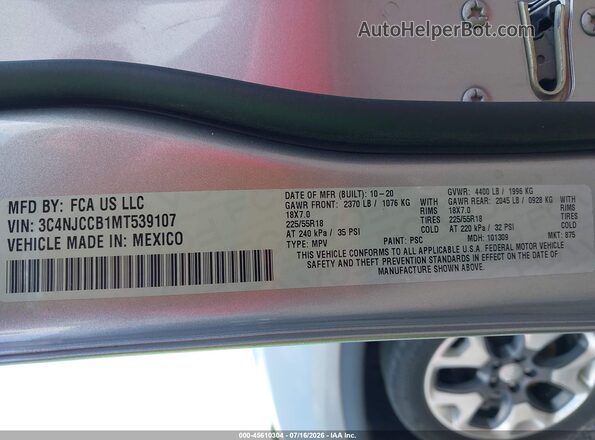3C4NJCCB1MT539107 2021 JEEP COMPASS Серый Вид подкапотного пространства