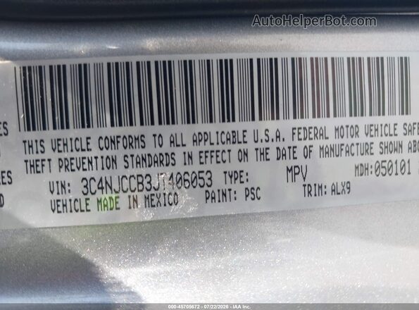 3C4NJCCB3JT406053 2018 JEEP COMPASS Silver Вид підкапотного простору