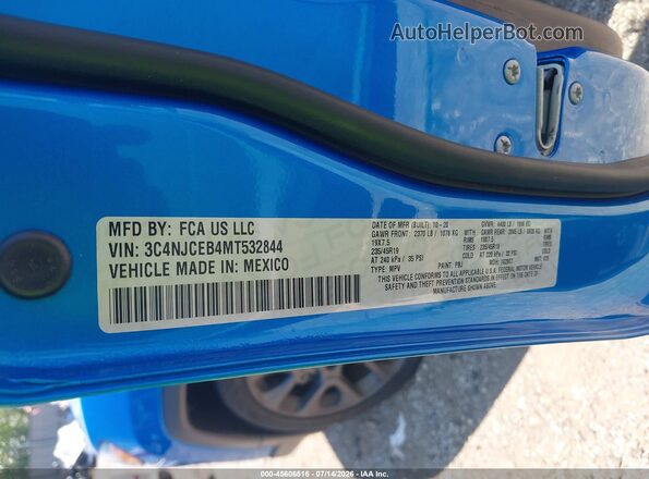 3C4NJCEB4MT532844 2021 JEEP COMPASS Blue Vista del compartimento del motor