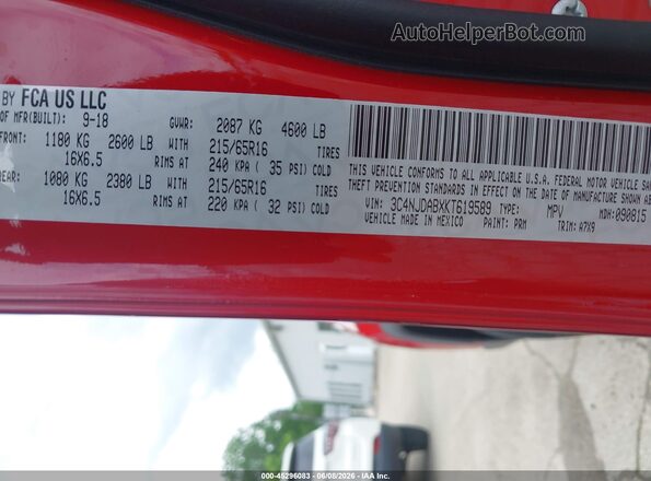 3C4NJDABXKT619589 2019 JEEP COMPASS Red ძრავის განყოფილების ხედი
