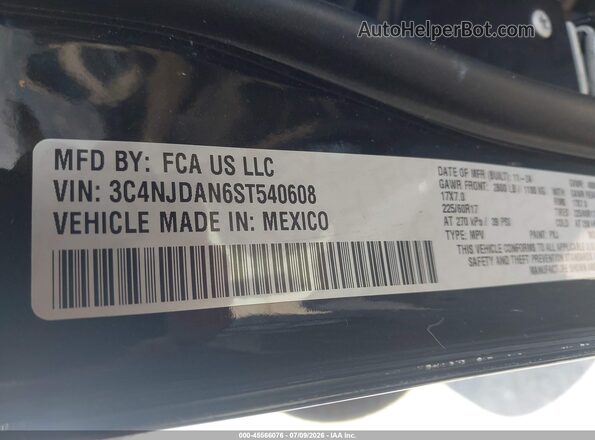 3C4NJDAN6ST540608 2025 JEEP COMPASS Black Vista del compartimento del motor