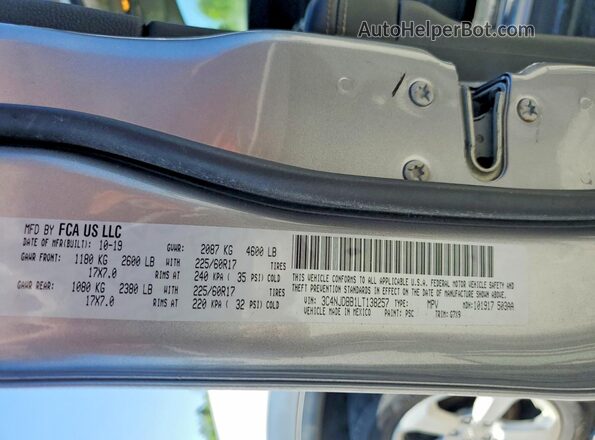 3C4NJDBB1LT138257 2020 JEEP COMPASS Gray VIN sticker view