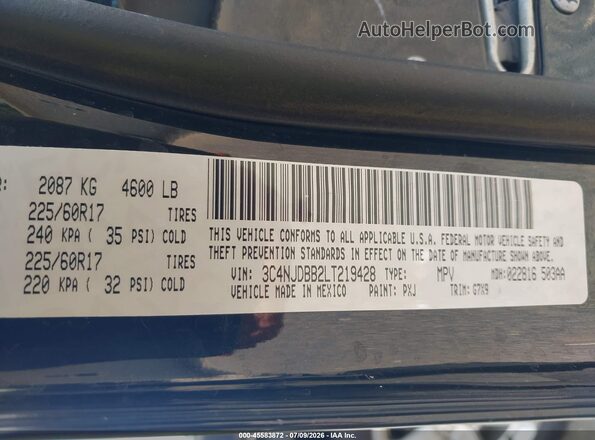 3C4NJDBB2LT219428 2020 JEEP COMPASS Black Вид підкапотного простору