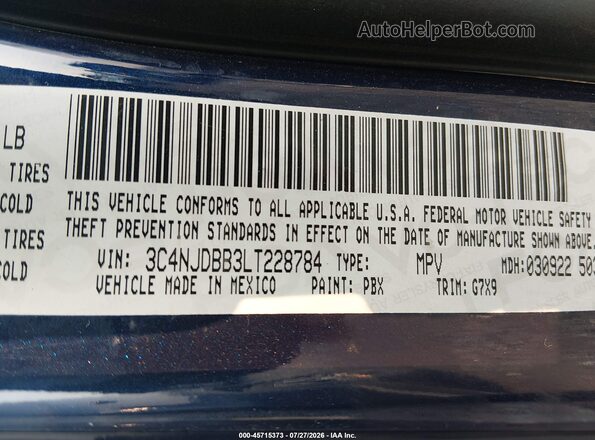 3C4NJDBB3LT228784 2020 JEEP COMPASS Dark Blue Widok komory silnika