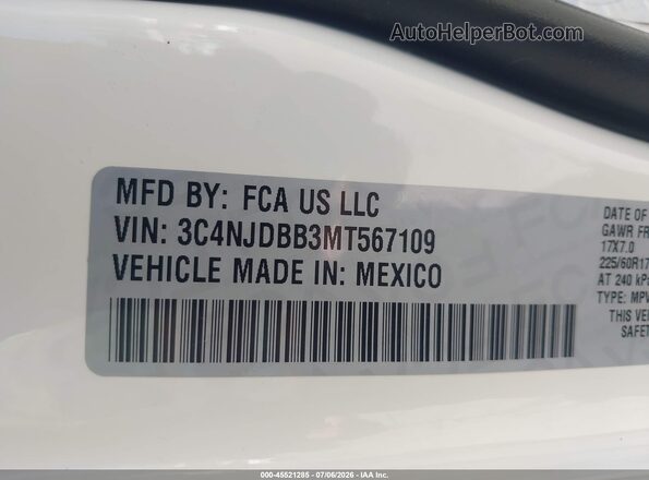 3C4NJDBB3MT567109 2021 JEEP COMPASS White Շարժիչի բաժամունքի տեսք