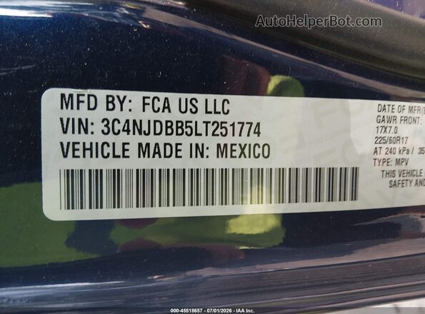3C4NJDBB5LT251774 2020 JEEP COMPASS Blue Вид підкапотного простору