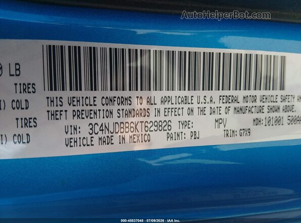3C4NJDBB6KT629826 2019 JEEP COMPASS Blue Vista del compartimento del motor