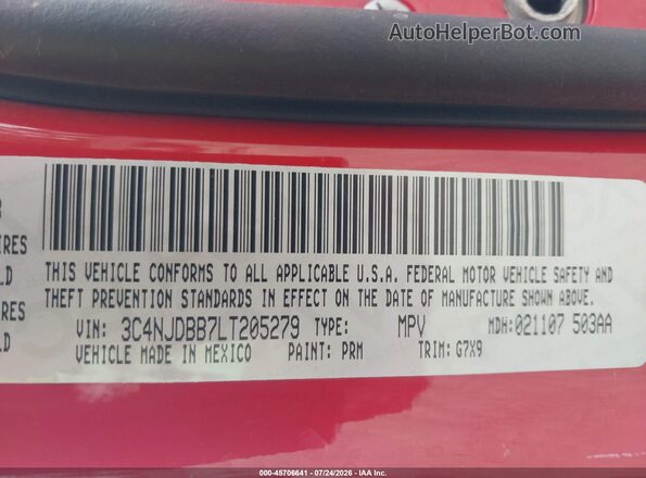3C4NJDBB7LT205279 2020 JEEP COMPASS Red ძრავის განყოფილების ხედი