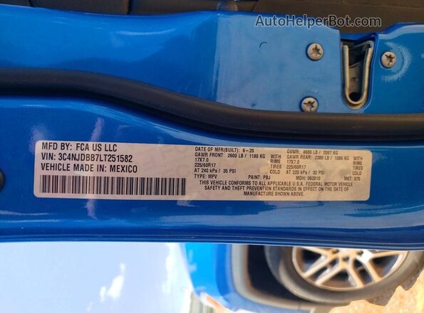 3C4NJDBB7LT251582 2020 JEEP COMPASS Blue VIN կոդի պիտակի տեսք