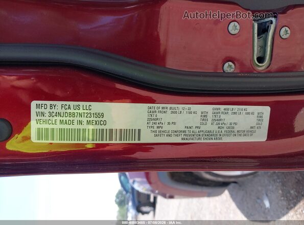 3C4NJDBB7NT231559 2022 JEEP COMPASS Maroon Շարժիչի բաժամունքի տեսք