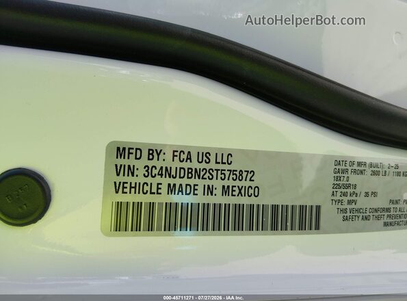 3C4NJDBN2ST575872 2025 JEEP COMPASS Белый Вид подкапотного пространства