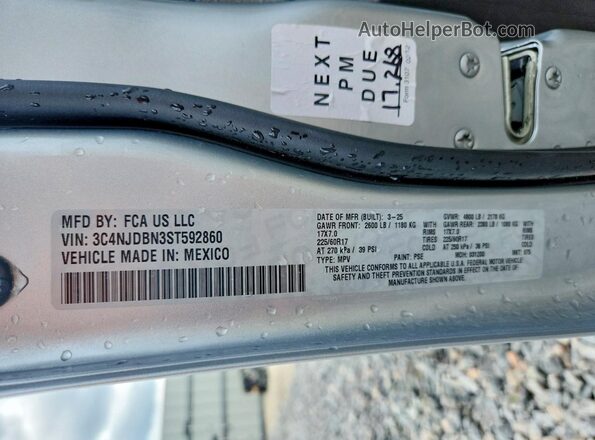 3C4NJDBN3ST592860 2025 JEEP COMPASS Silver Вид наклейки з VIN-кодом