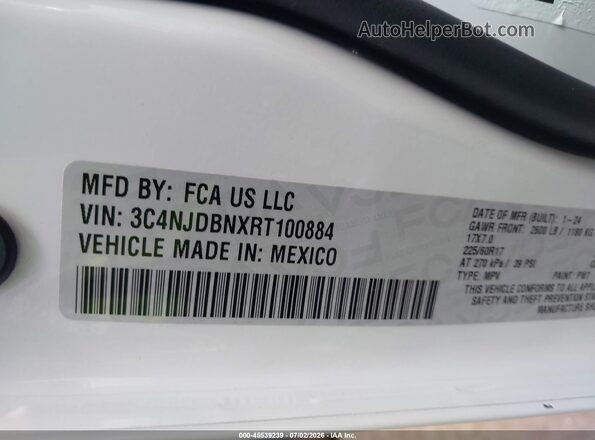 3C4NJDBNXRT100884 2024 JEEP COMPASS White ძრავის განყოფილების ხედი