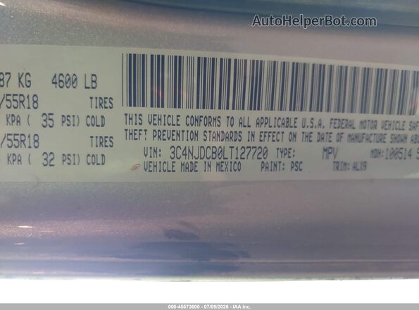 3C4NJDCB0LT127720 2020 JEEP COMPASS Серебряный Вид подкапотного пространства