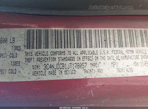 3C4NJDCB1JT178057 2018 JEEP COMPASS Red ძრავის განყოფილების ხედი