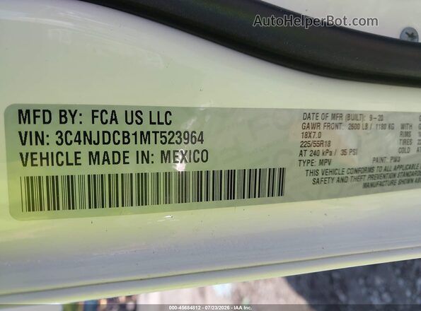 3C4NJDCB1MT523964 2021 JEEP COMPASS White Widok komory silnika