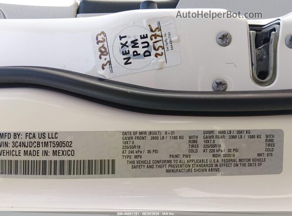 3C4NJDCB1MT590502 2021 JEEP COMPASS White ძრავის განყოფილების ხედი