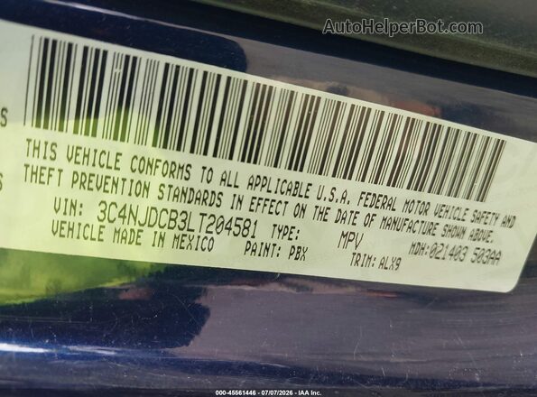 3C4NJDCB3LT204581 2020 JEEP COMPASS Blue Engine compartment view