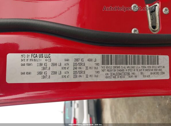 3C4NJDCB4KT767296 2019 JEEP COMPASS Red Vista del compartimento del motor