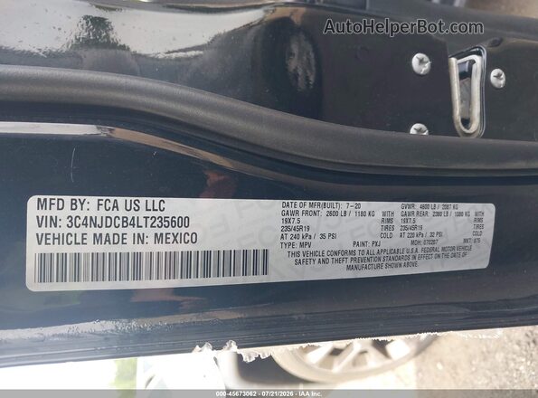 3C4NJDCB4LT235600 2020 JEEP COMPASS Black Вид підкапотного простору
