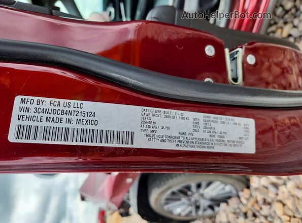3C4NJDCB4NT215124 2022 JEEP COMPASS Burgundy Вид наклейки з VIN-кодом