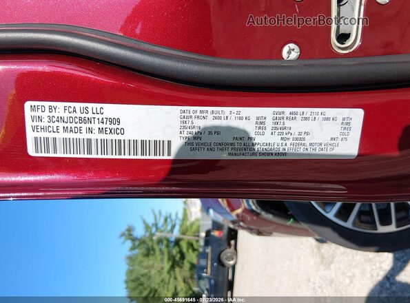3C4NJDCB6NT147909 2022 JEEP COMPASS Бордовый Вид подкапотного пространства