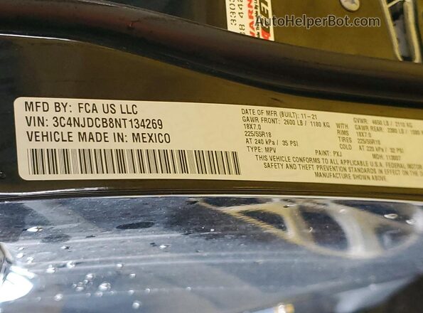 3C4NJDCB8NT134269 2021 JEEP COMPASS Black Widok naklejki z numerem VIN