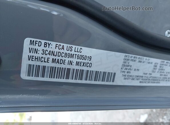 3C4NJDCB9MT605019 2021 JEEP COMPASS Gray Շարժիչի բաժամունքի տեսք